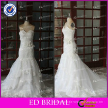 ED Bridal White Real Sample Lace Flower Appliqued Mermaid Wedding Dresses